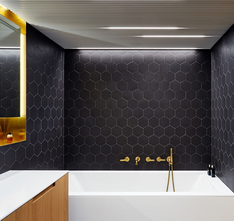 Bathroom Design Idea - Black, Brass, White and Wood