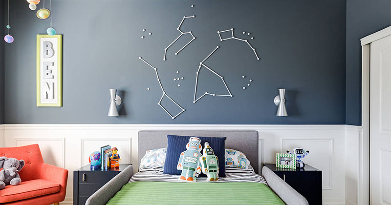 This Fun Boy S Bedroom Has A Decorative Space Theme