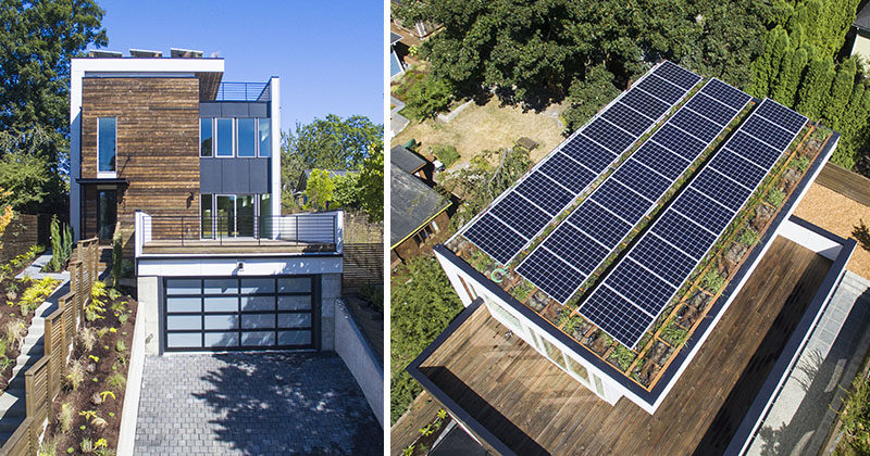 Green home builder Dwell Development, have recently completed this new house in Seattle’s historic Capitol Hill neighborhood, and as part of the design, they included a solar package and a green roof. #SolarPanels #SolarRoof #GreenRoof #Architecture