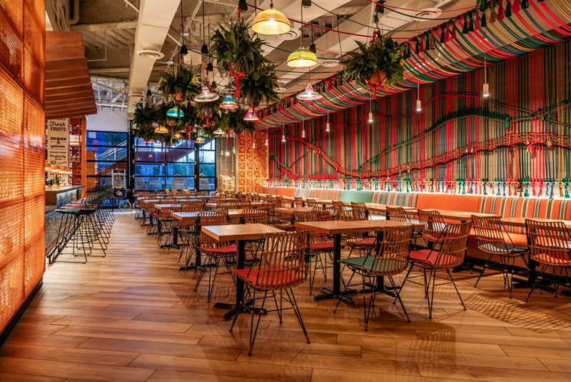 A Colorful Rope Mural Adds An Artistic Touch To This Restaurant