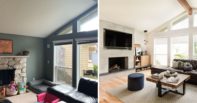 BEFORE & AFTER - Seattle-based interior design firm ULLEstudio, has recently completed the modern renovation of a open plan living room and dining room. #LivingRoomRenovation #LivingRoom #Remodel #Renovation