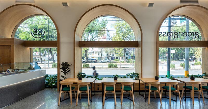Wood-Lined Arched Windows Create The Ideal Place To People Watch In Mexico City