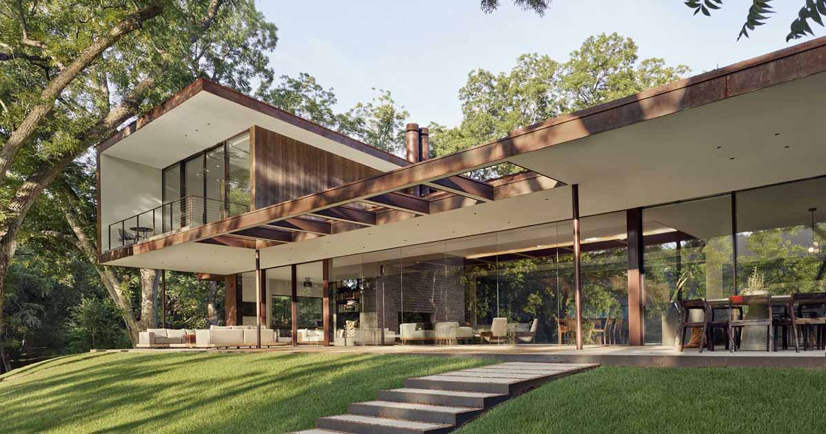 Weathered Steel Covers The Exterior Of This Modern Home In Texas