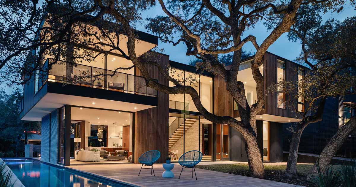 This Modern Home Was Designed Around A Split&Trunk Oak Tree