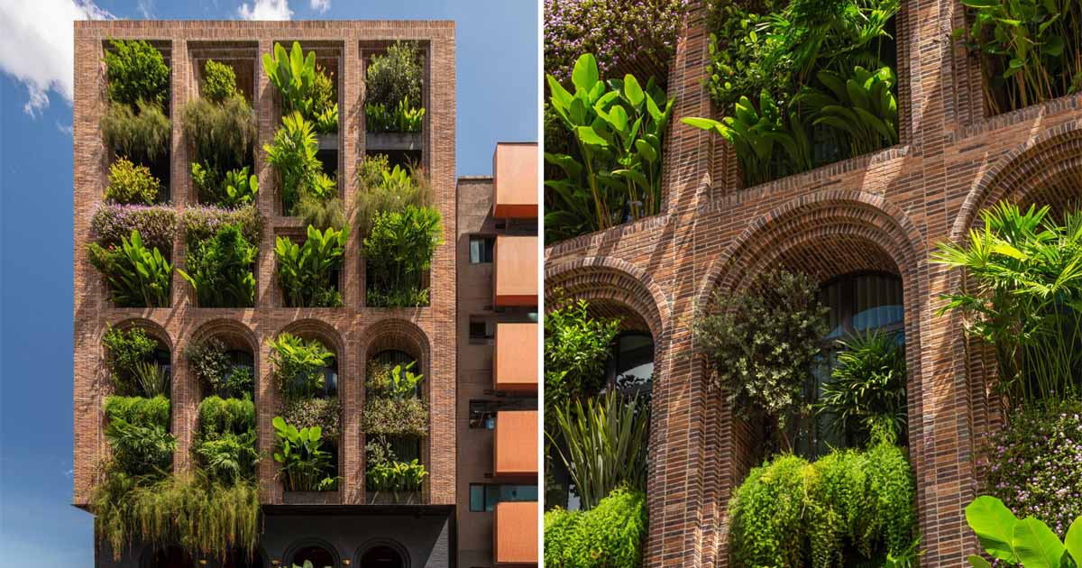 Over 100 Plant Species Emerge From The Brick Facade Of This Hotel