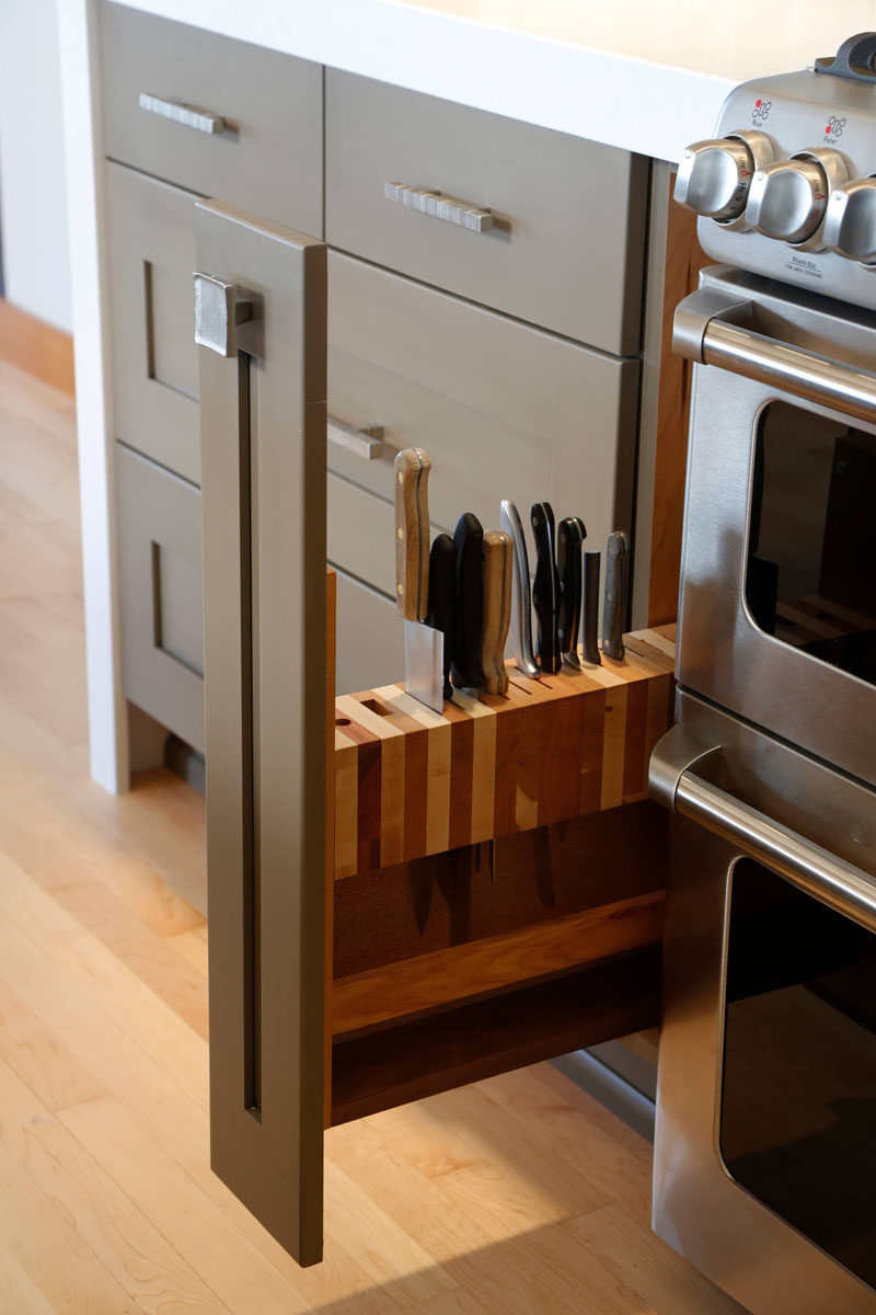 Kitchen Design Idea Include A Built In Knife Block
