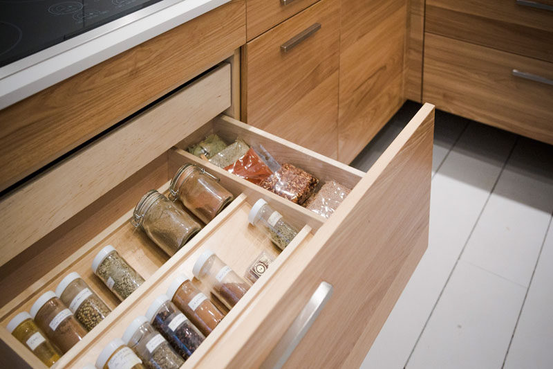 Kitchen Drawer Organization - Design Your Drawers So Everything Has A Place // A well organized spice drawer where you can actually find the spice you're looking for makes using spices so much easier.