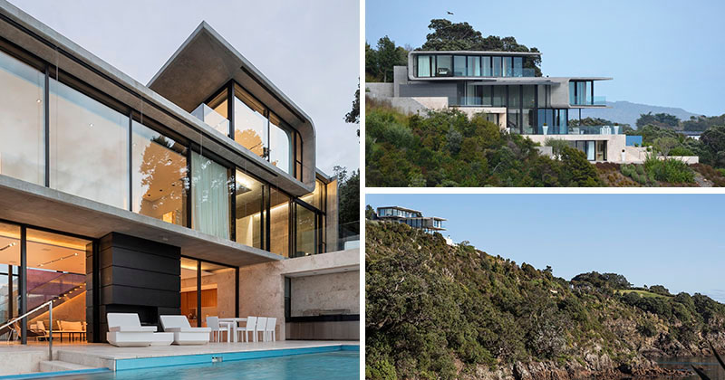 This Concrete House Sits Above A Rocky Cliff Overlooking The Ocean