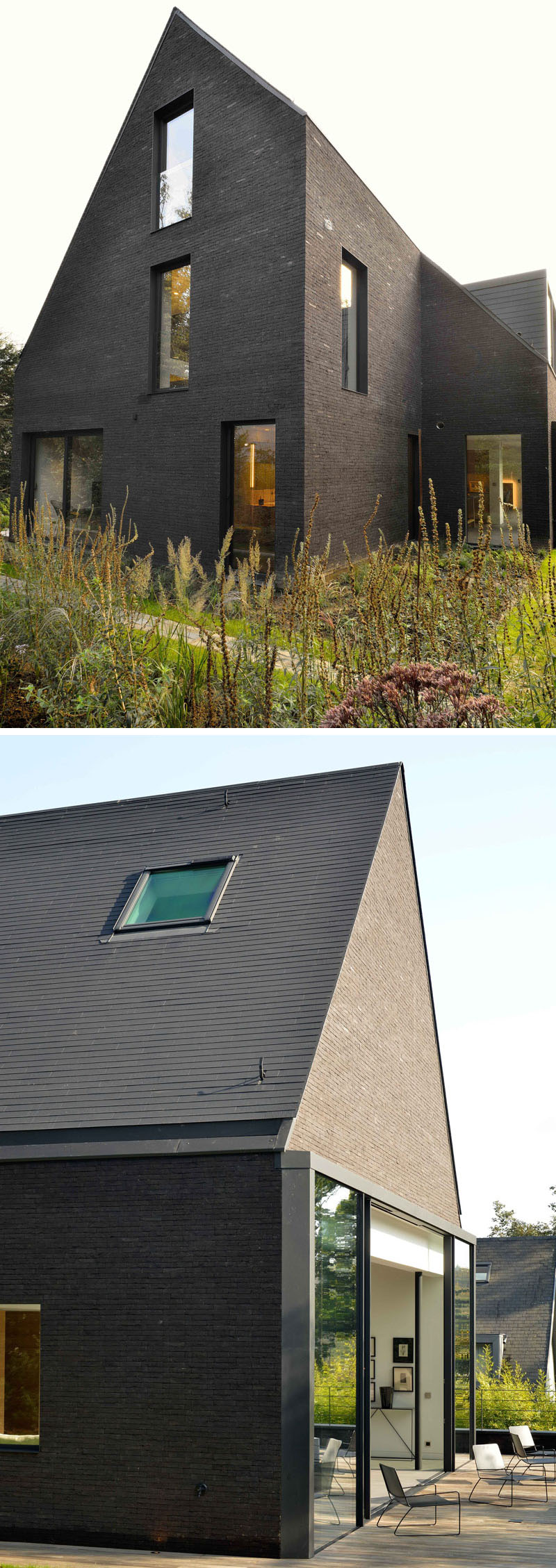 This contemporary black brick house was renovated for a new life in Belgium