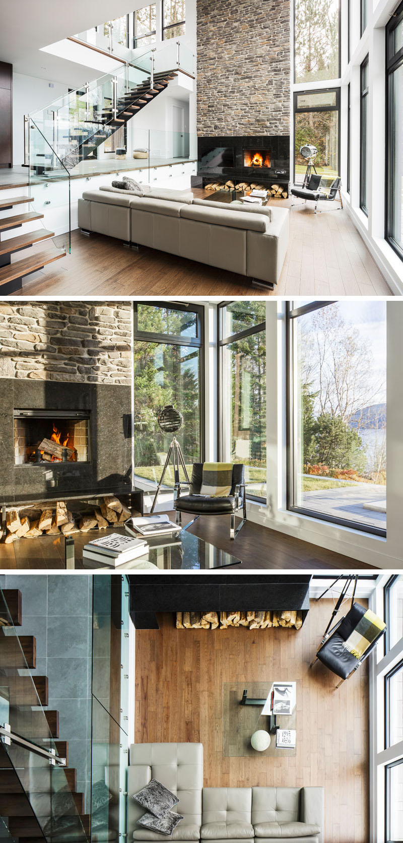 This Modern Lake House In Canada Has An Exterior Clad In Wood Stone   Modern Living Room 140117 1100 04 