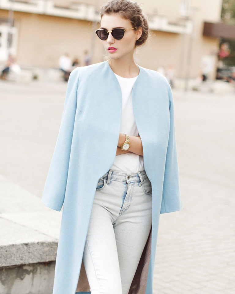 This Light Blue Minimalist Spring Coat Adds A Soft Touch Of Color To ...