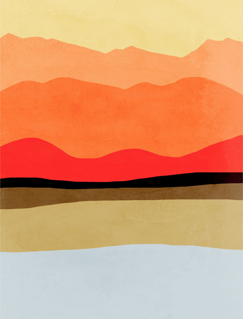 Wall Art Ideas - Vancouver based artist Eve Sand has created a collection of bold and abstract wall art prints that have been inspired by Mid-Century Modern design and represent landscapes like mountains, oceans, and fields.
