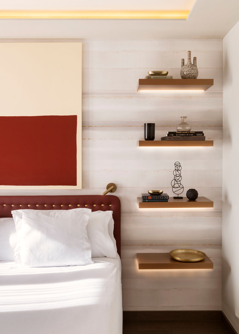 Bedroom Design Idea - Replace A Bedside Table And Lamp With Floating Shelves