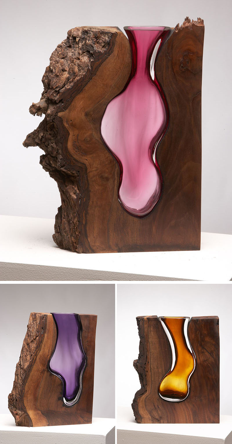 Molten Glass Is Hand Blown Into These Wood Pieces To Make Contemporary ...