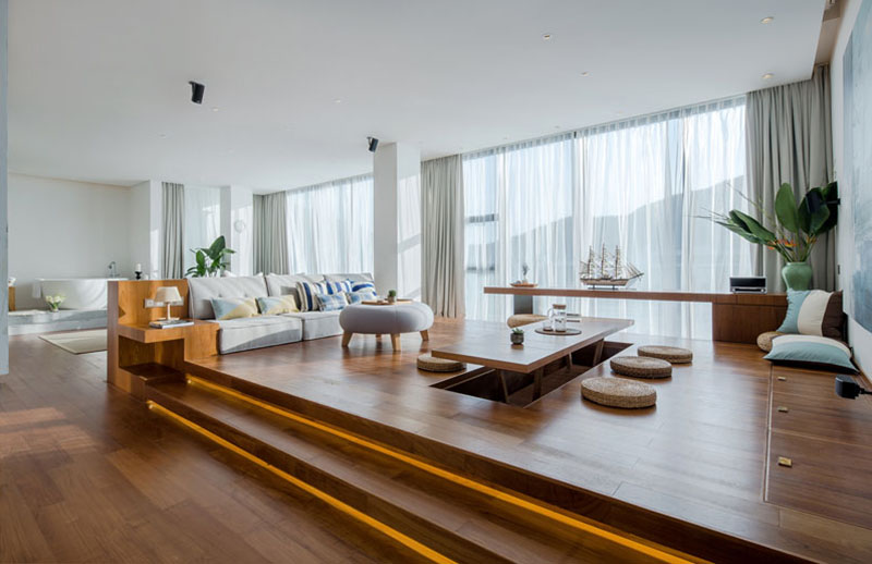 modern raised living room