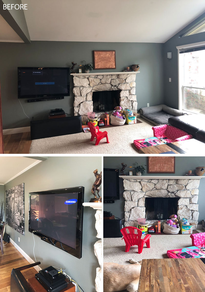 Before After Living Room Renovation With A Recessed Tv