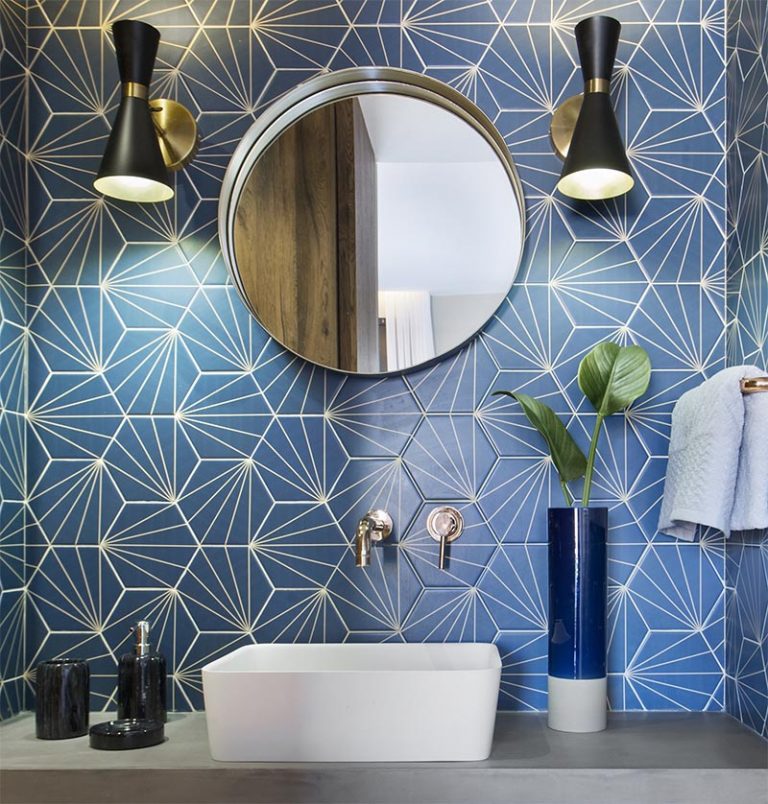 Bathroom Design Ideas - A Blue Starburst Tile Demands Attention