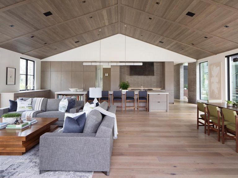 A Wood Ceiling Adds Warmth Inside This Modern Farmhouse