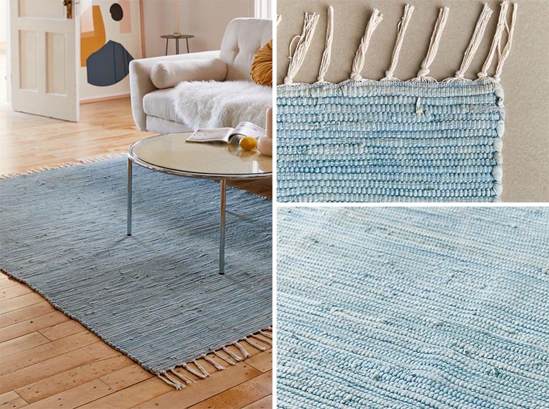 Depending on your color scheme, plain blue rugs can help tie a room together, from light blue that complements artwork, to dark blue that matches a throw pillow. #BlueRugs #PlainRug #ModernRug #BlueRug #ModernDecor