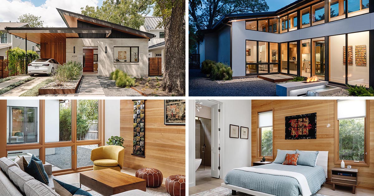 Wood And Limestone Are Prominent Features On The Exterior Of This Small Modern Home