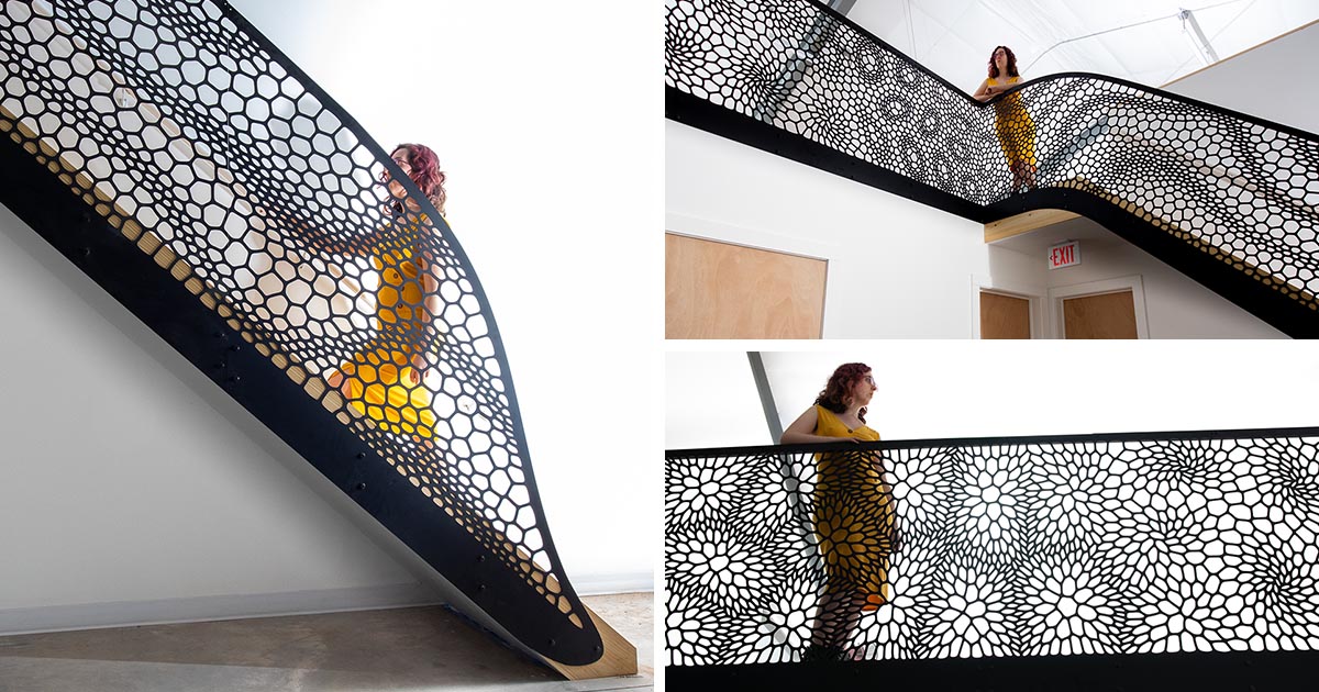 This Artistic Laser-Cut Staircase Handrail Was Inspired By Cell Structures