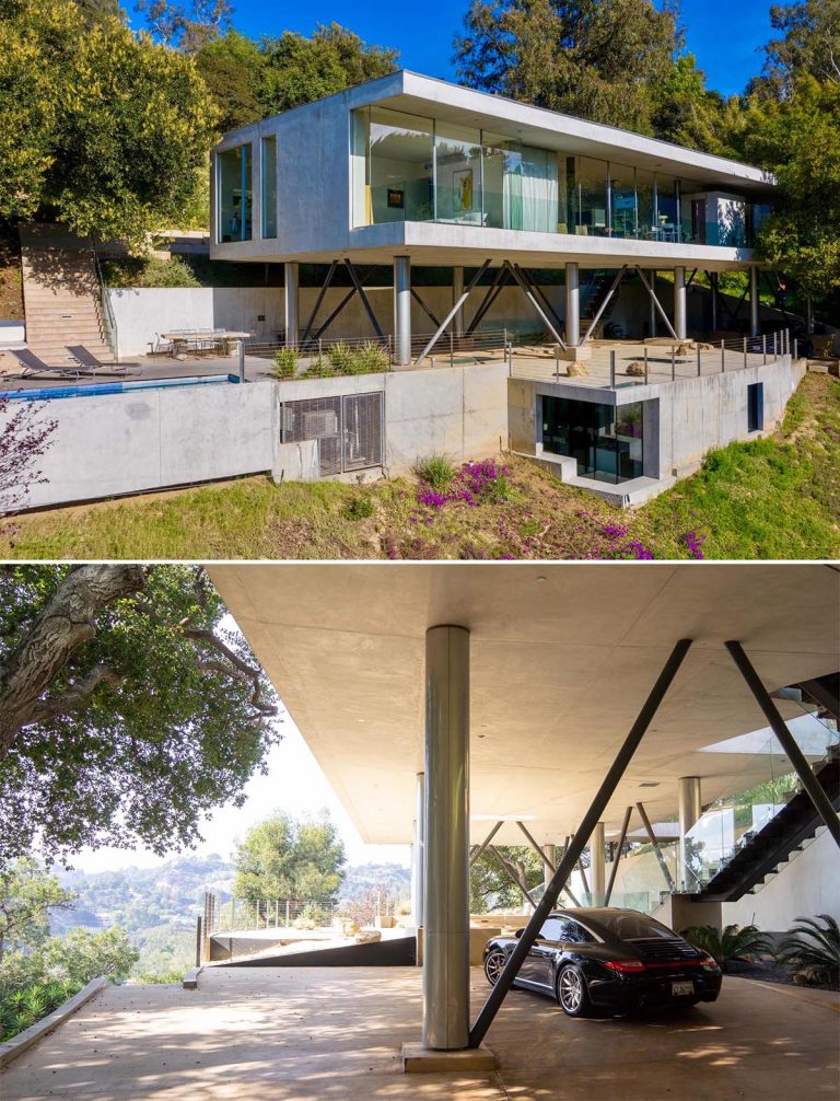 A Spacious Underground Office Was Added To This Concrete Home