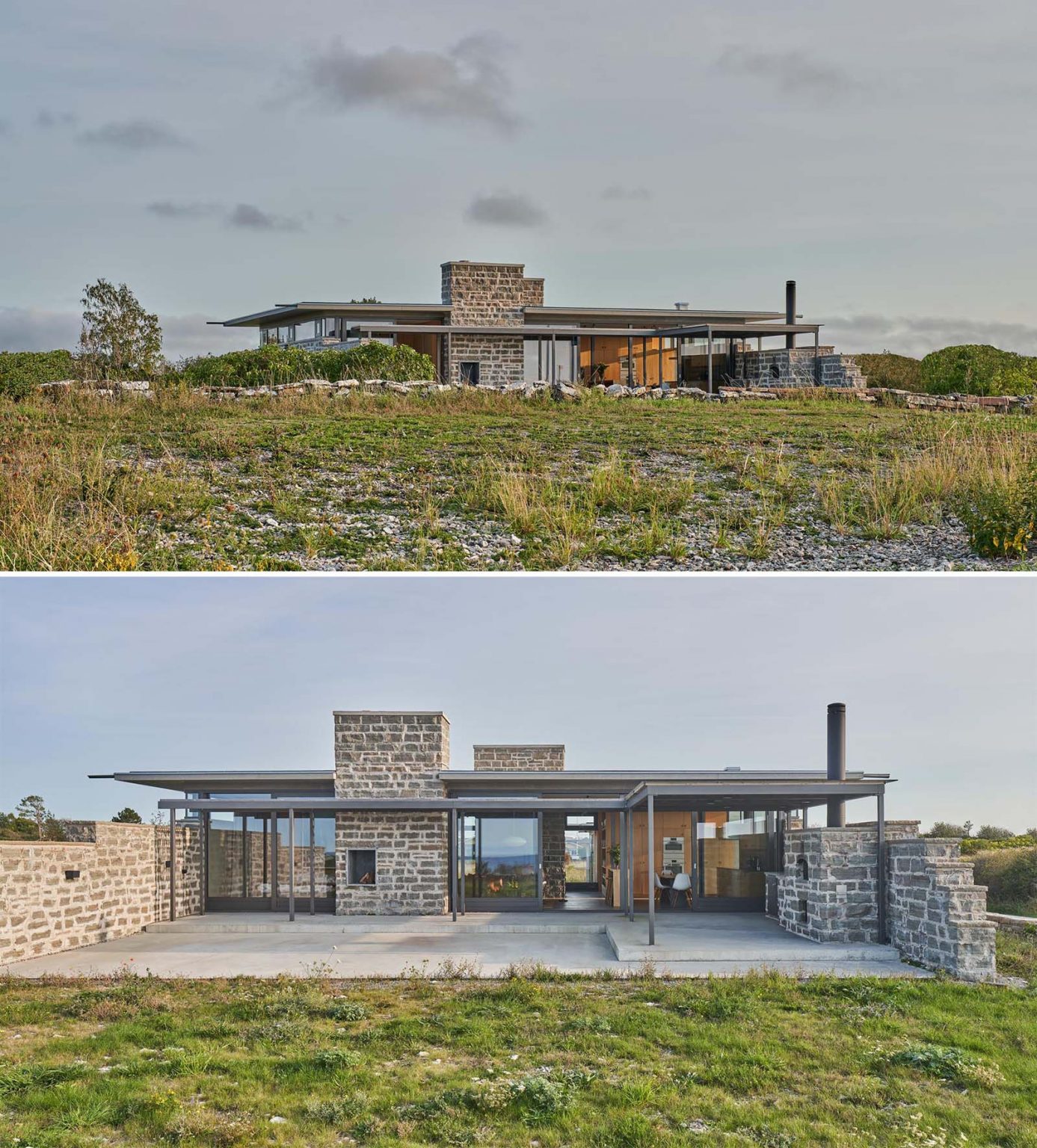 Rough Limestone Walls Give This Modern Home A Rustic Feeling