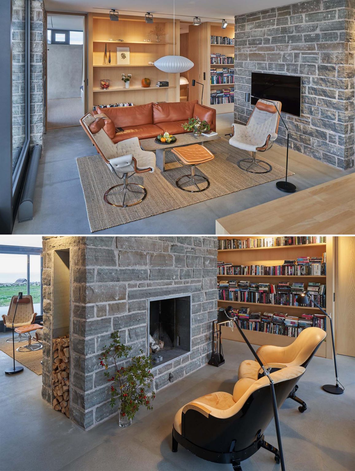 Rough Limestone Walls Give This Modern Home A Rustic Feeling