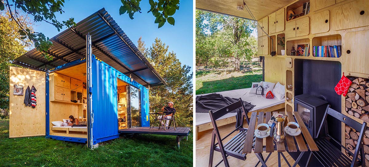 This Off-The-Grid Tiny House Made From A Small Shipping Container Is Filled With A Wood Interior