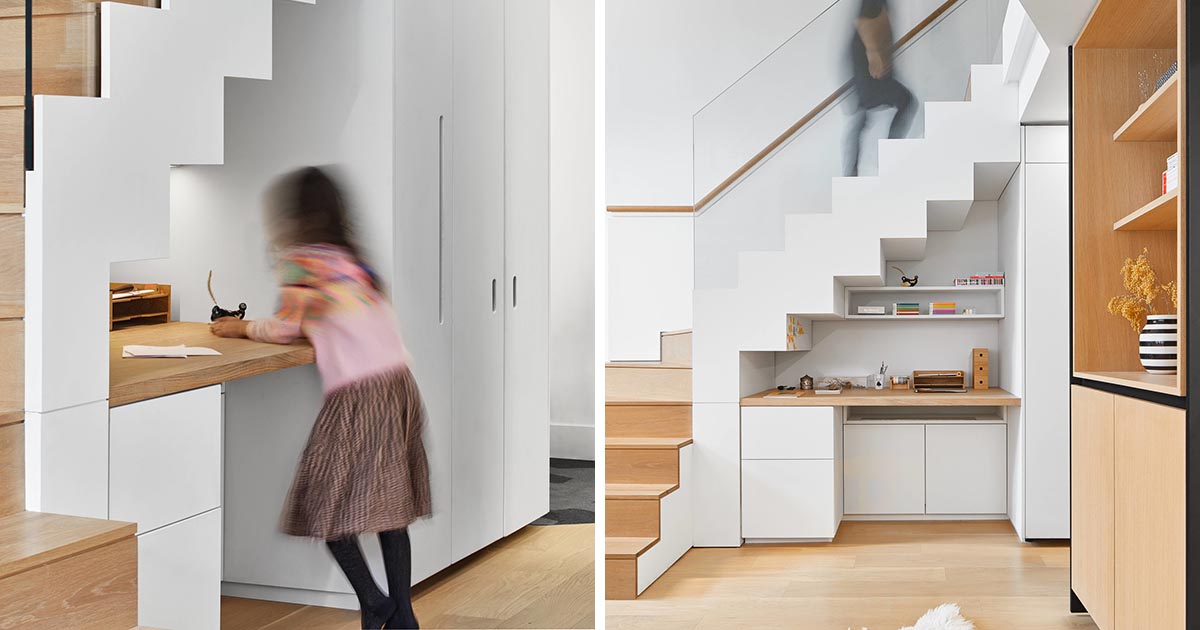 A Desk Was Built Under The Stairs As Part Of The Remodel Of This Loft Apartment