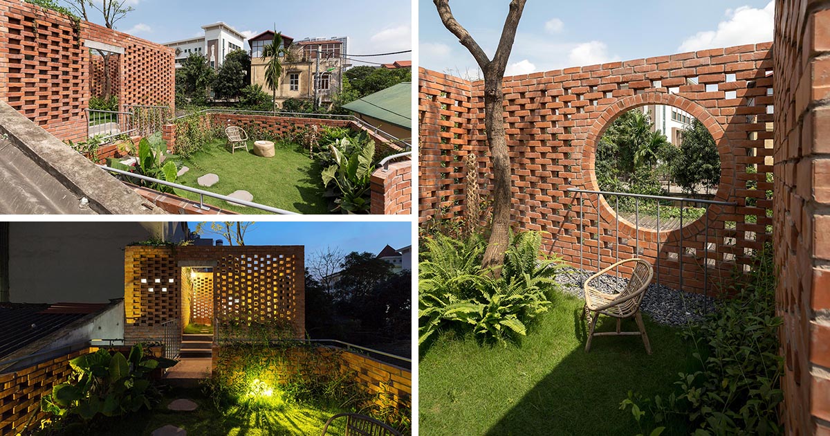 A Rooftop Lounge And Garden Surrounded By Brick Walls Was Designed For This Home