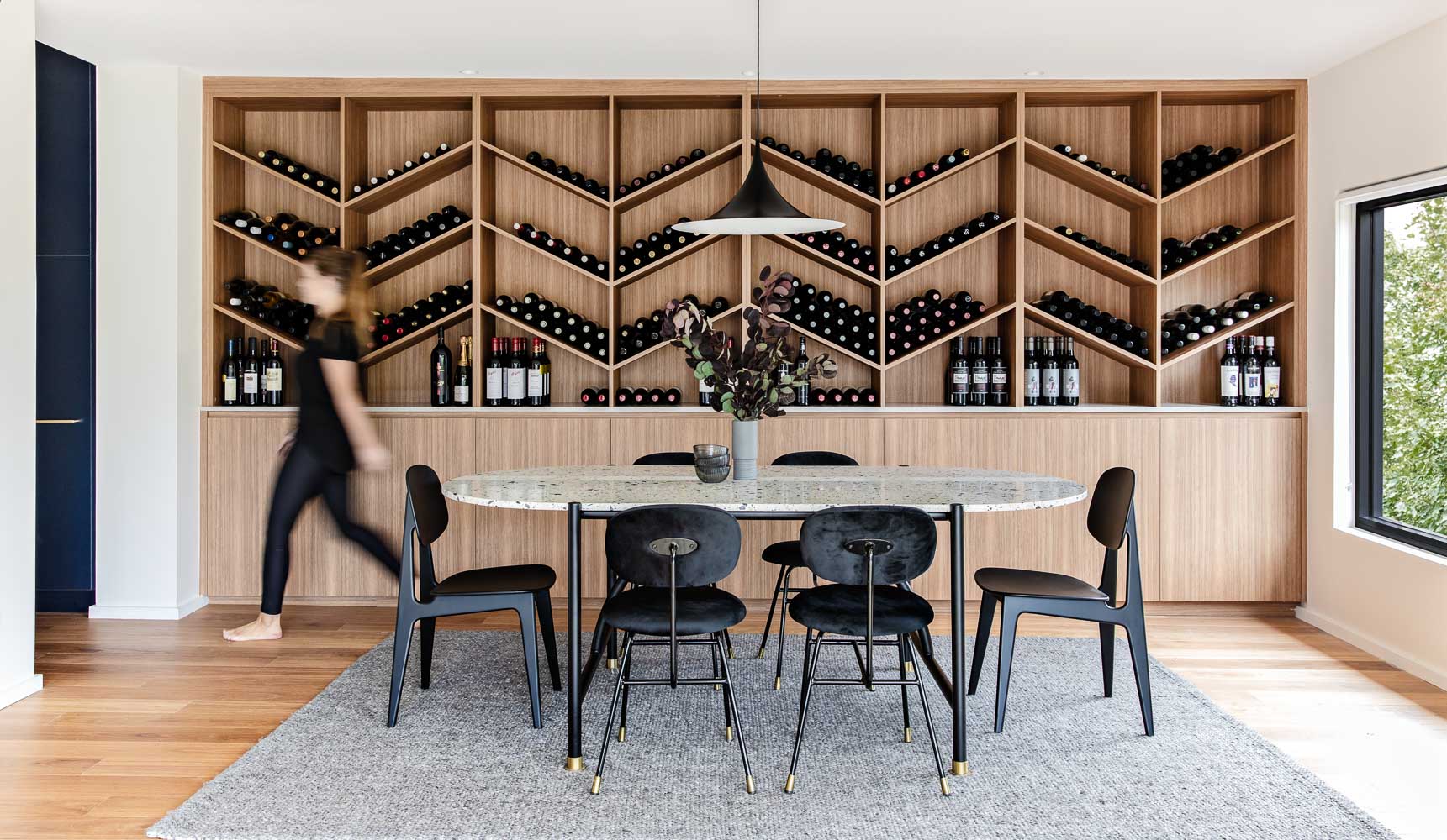 Dining Room Accent Wall With Wine Rack