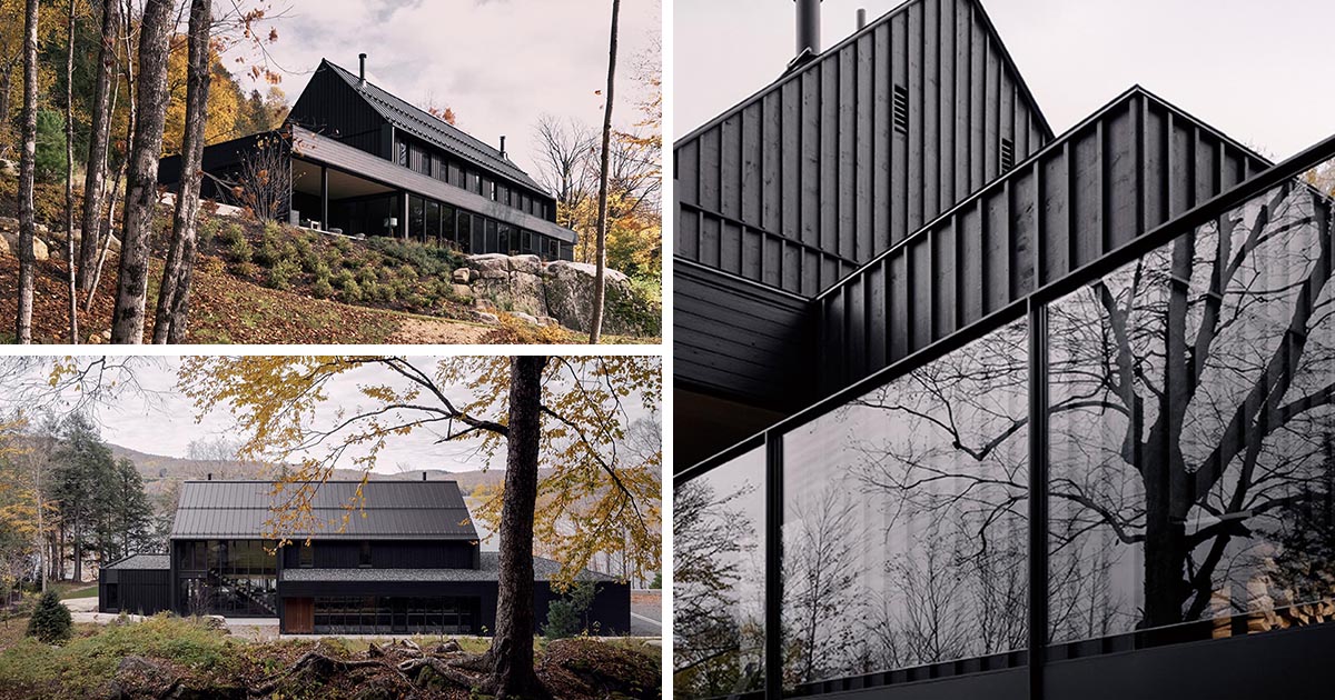 The Completely Black Exterior Of This Home Is A Bold Presence Overlooking The Lake