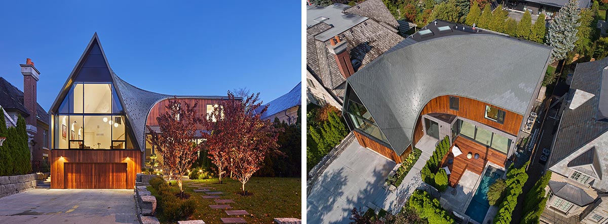 A Curved Roof Covered In Diamond-Shaped Zinc Shingles Adds A Creative Touch To This Home