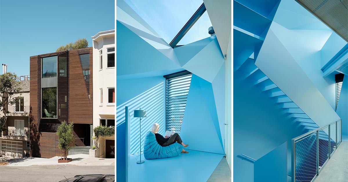 The Wood Exterior Of This Home Hides A Remarkable Blue Staircase Inside