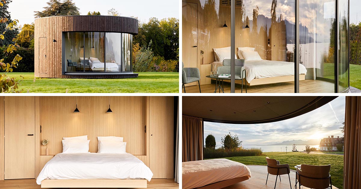 A Retractable Curved Glass Wall Is The Face Of This Small Round Cabin