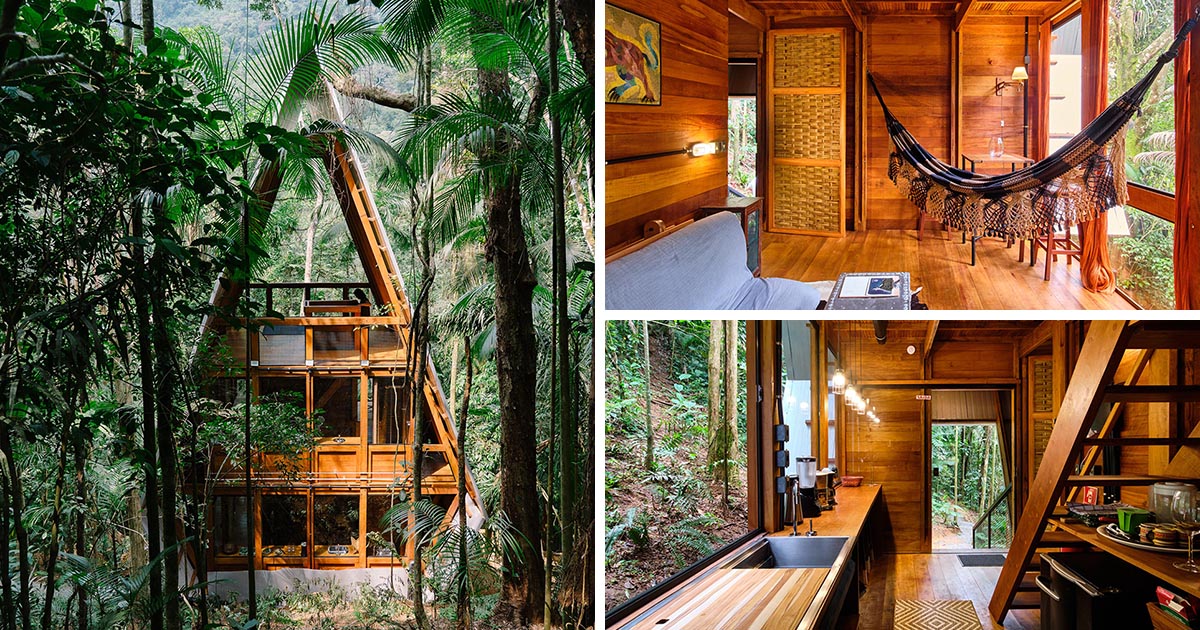 A Warm Wood Interior Welcomes Guests To This A-Frame Cabin