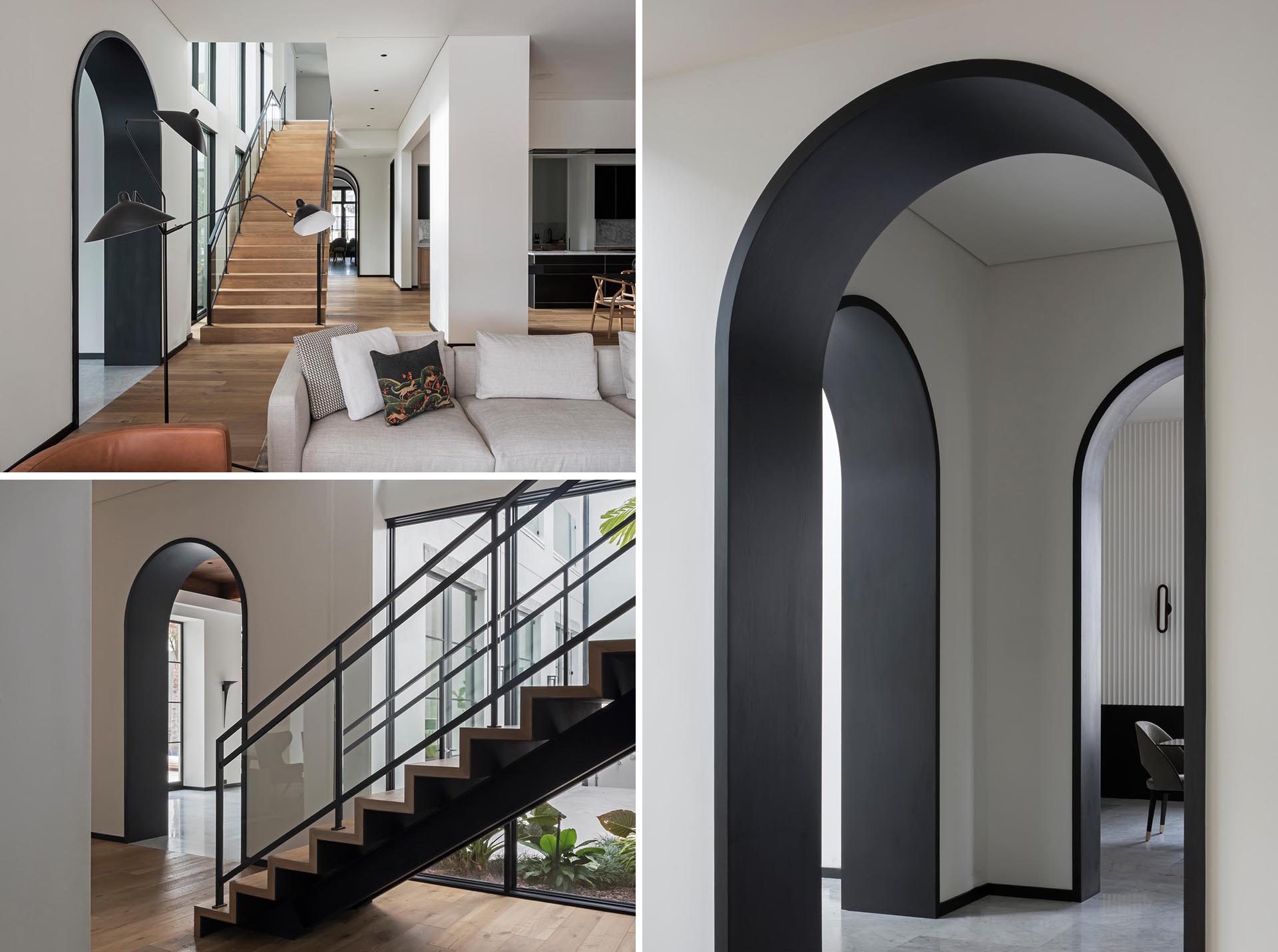 Matte Black Lined Archways Complement Other Black Accents Throughout This  Interior