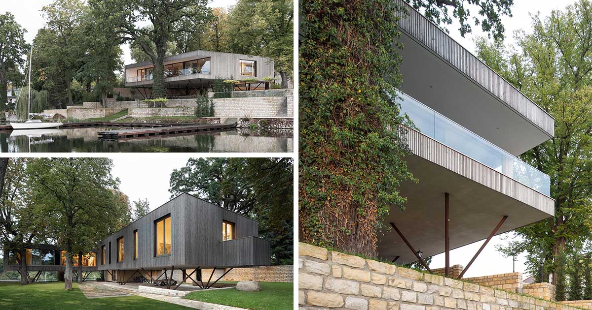 This Waterfront House Was Built On 40 Steel Posts To Respect The River And Surrounding Trees