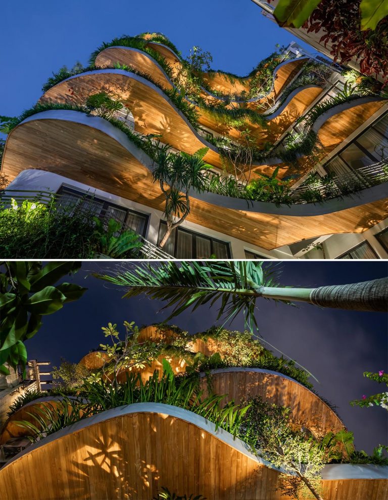 Wavy Balconies With Overhanging Plants Are A Design Feature On This