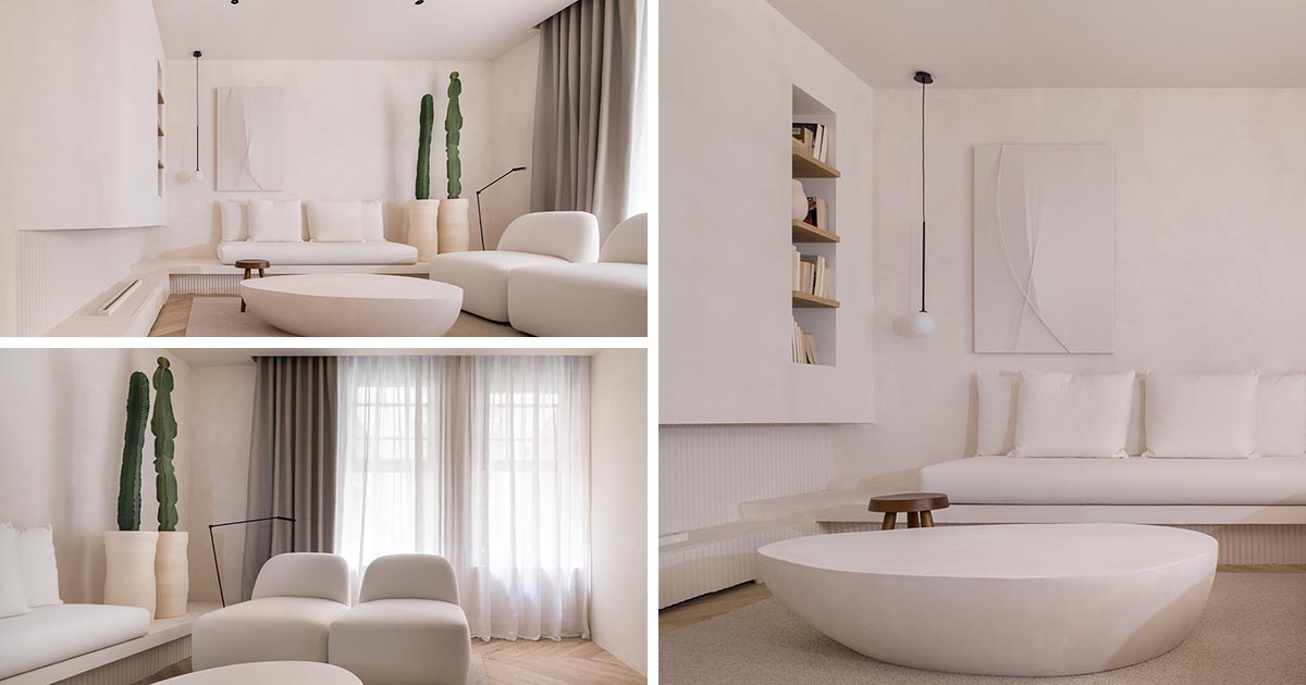 Rounded Edges And A White Color Palette Give This Living Room A Calm Feeling