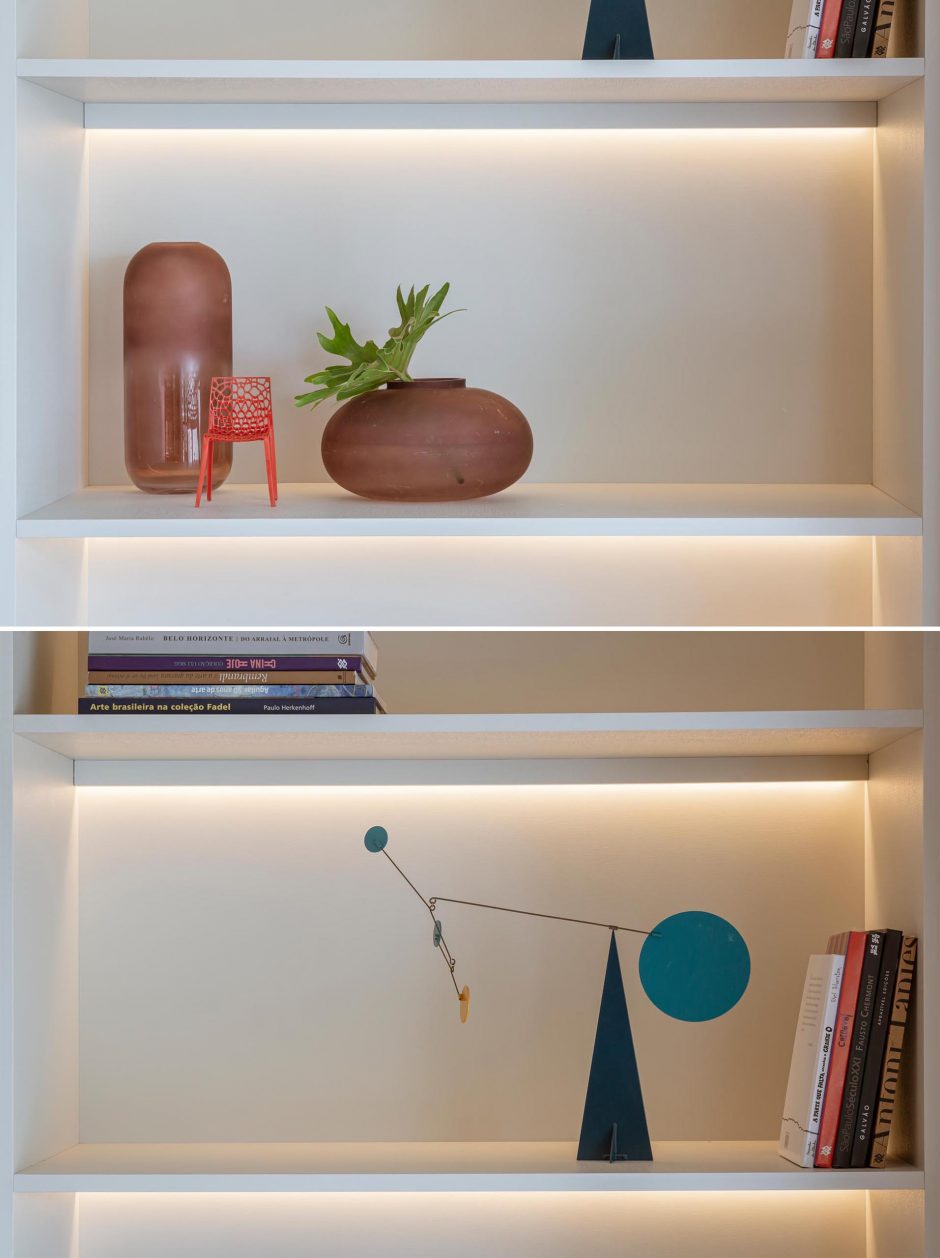 LED Lighting Makes Each Space In This Bookshelf Glow