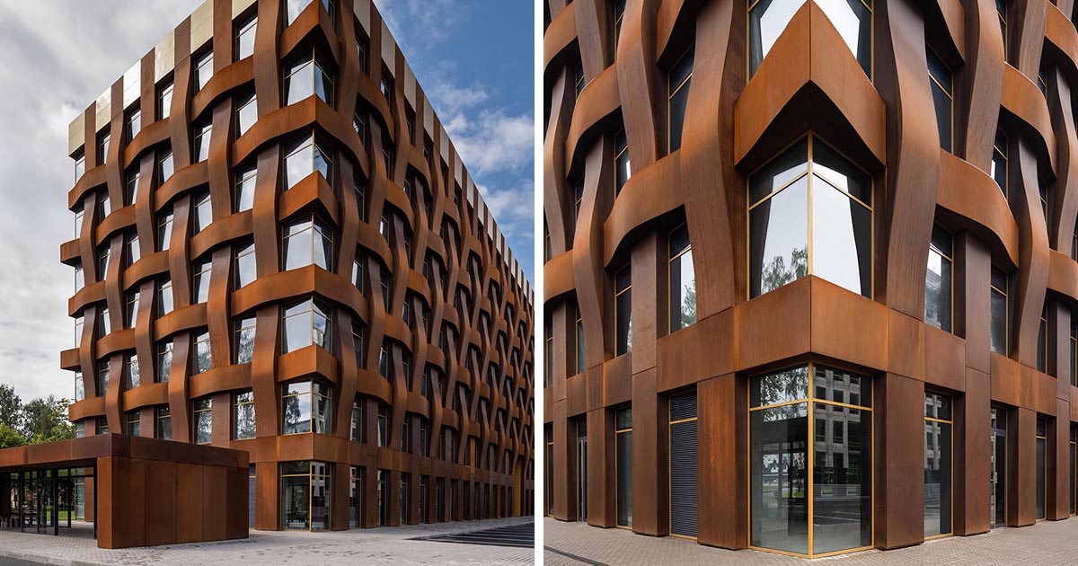 Weathered Steel Appears To Be Woven On The Exterior Of This New Office Building