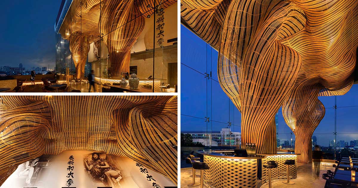 Sculptural Forms Made From Rattan Create A Dramatic Eye-Catching Feature For This Restaurant