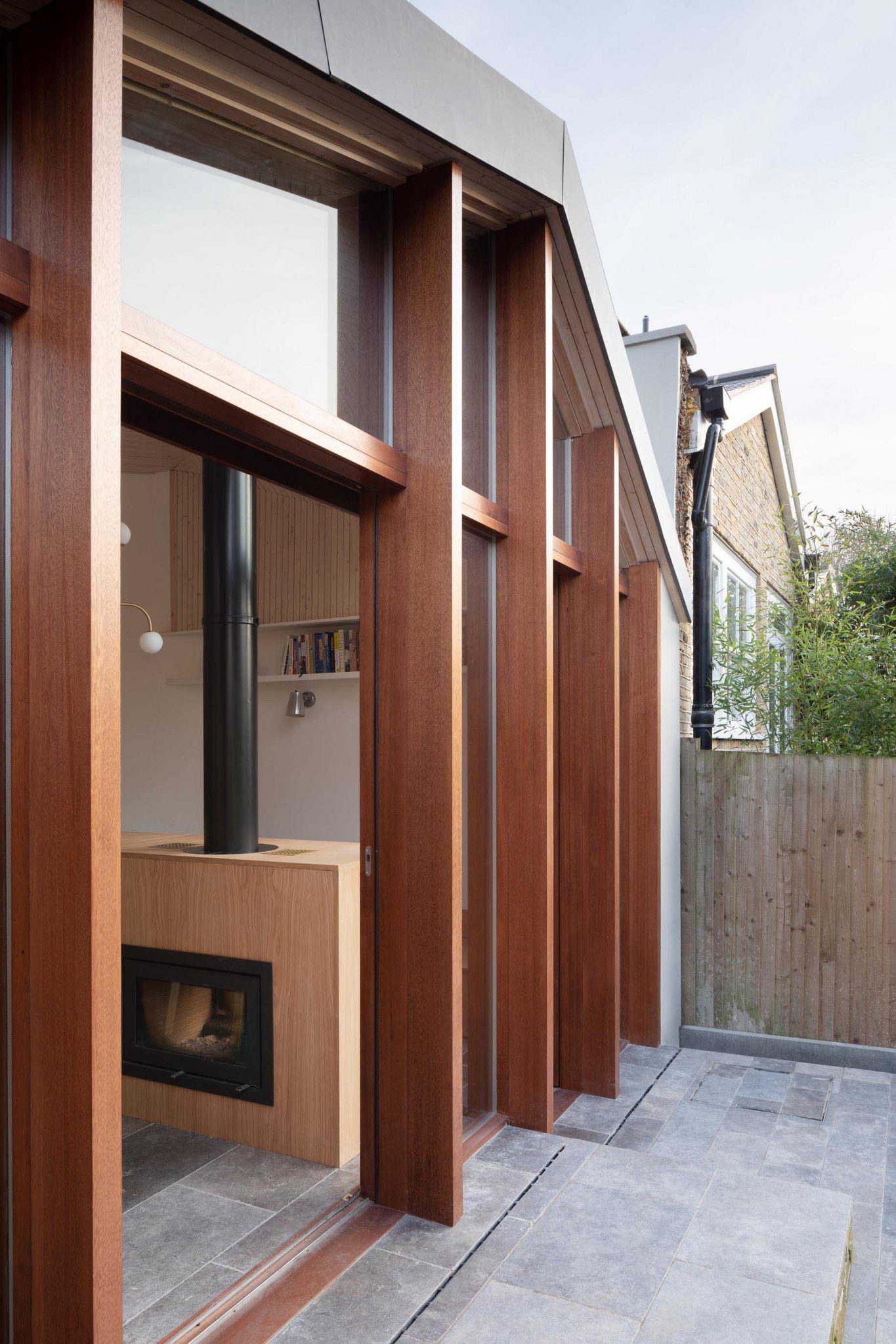 A Wood Lined Angled Ceiling Adds Architectural Interest In This Home ...