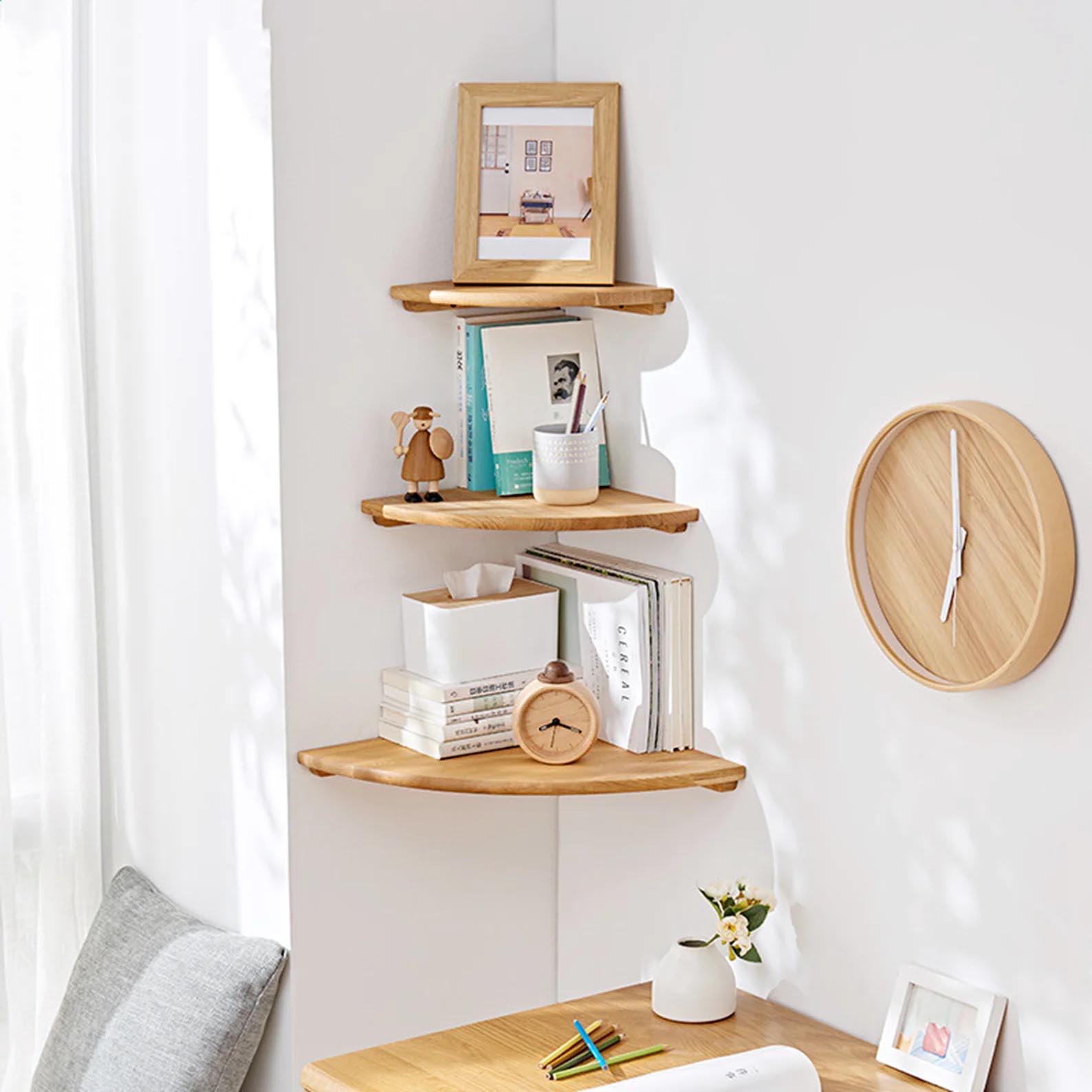 floating corner wall shelf idea