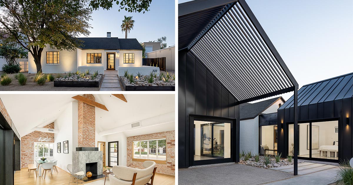 This Remodeled 1939 House With A Black Metal Extension Has An Updated Interior With Vaulted Ceilings