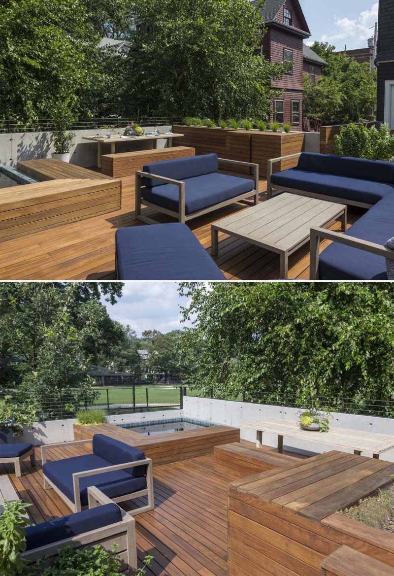 This Garage Was Built With A Rooftop Deck That Includes A Hot Tub