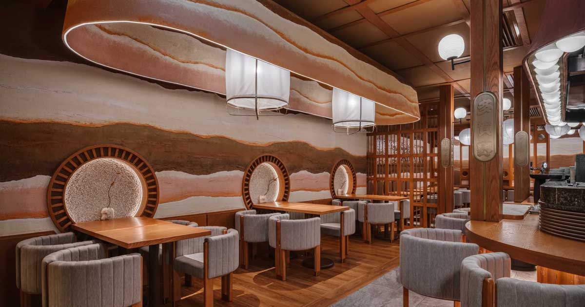Walls Of Layered Clay Are An Interesting Feature Of This Restaurant's Interior