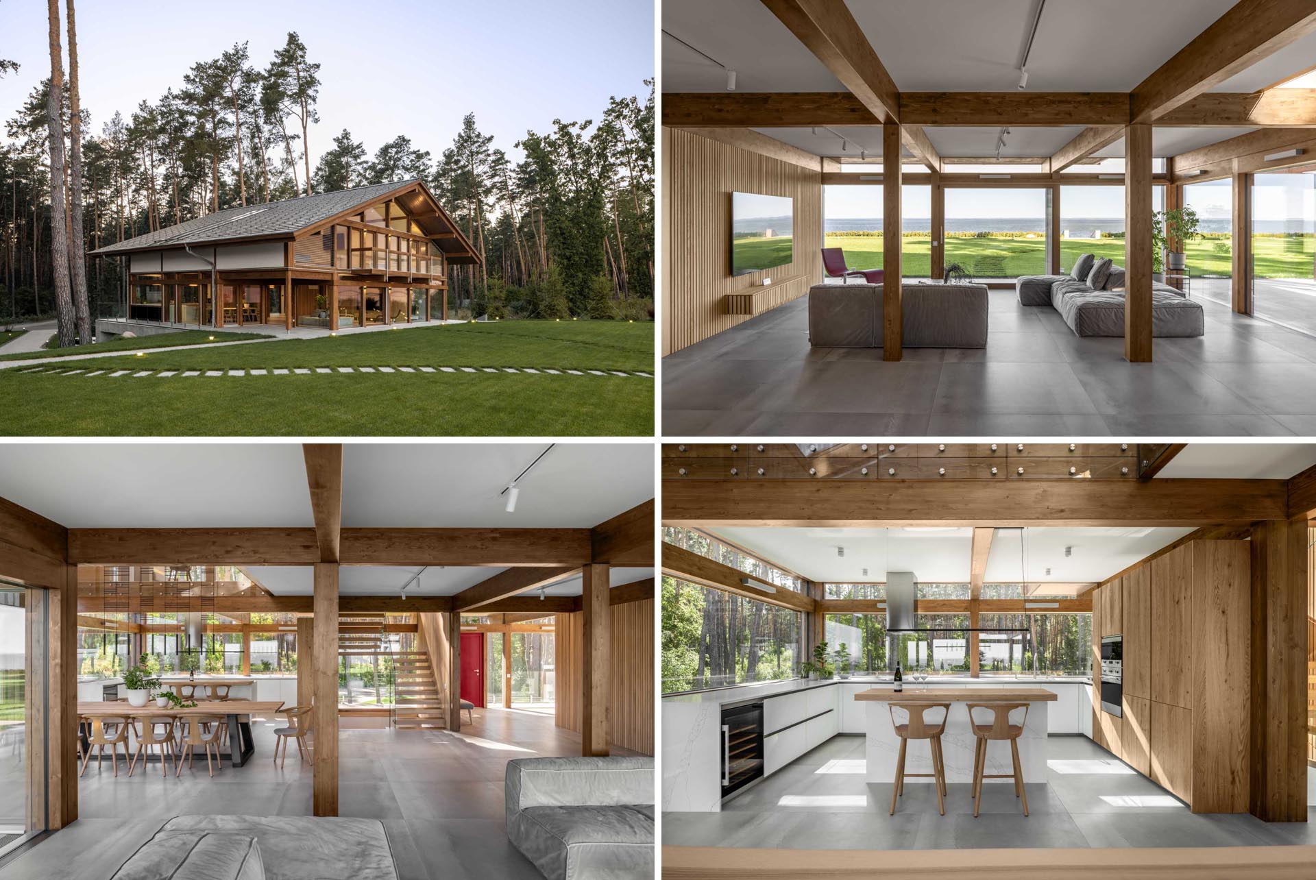 The Post And Beam Wood Structure Is On Display Throughout This Home Architecture Collection